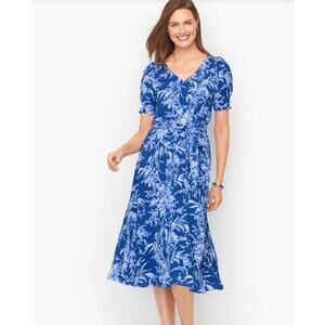 Talbots Etched Toile Belted Smocked Fit & Flare Dress size 8